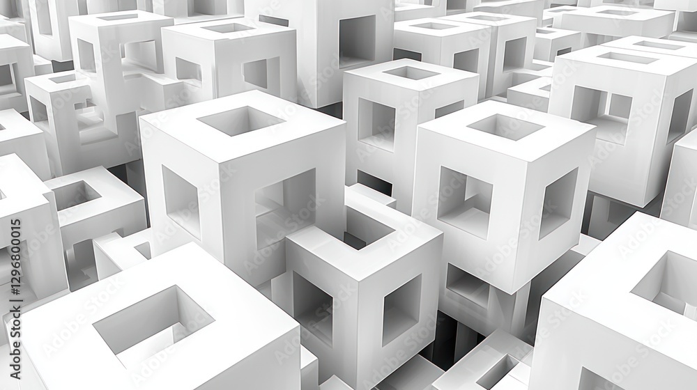 Poster white hollow cubes abstract background - modern architecture and design concept