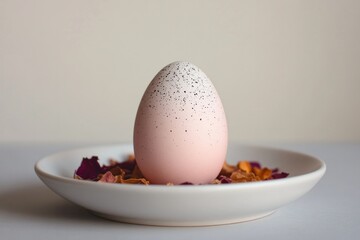 Delicate egg rests on soft petals, creating serene and elegant d