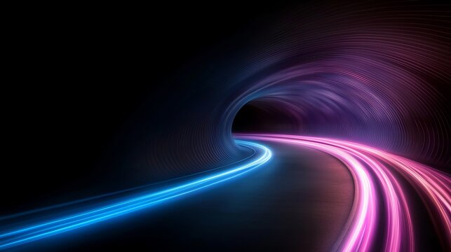 Luminous digital data circuits abstract tunnel light trails dark environment futuristic viewpoint - Powered by Adobe