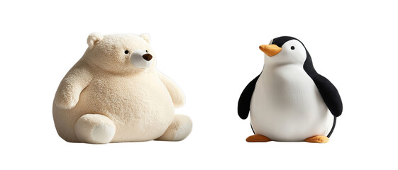 Obraz premium Png of Adorable Plush Polar Bear & Penguin Duo – Cute Stuffed Animal Companions on transparent background.