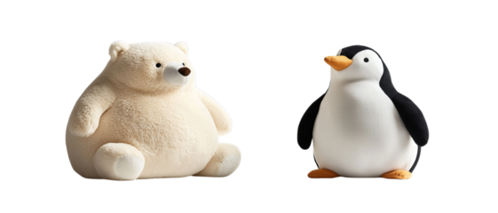 Png of Adorable Plush Polar Bear & Penguin Duo – Cute Stuffed Animal Companions on transparent background.