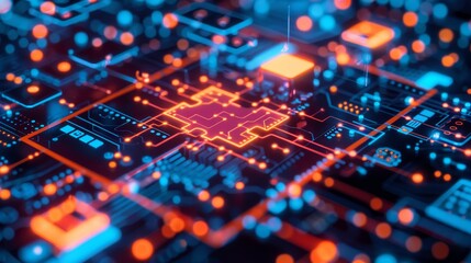 Obraz premium Puzzle pieces featuring circuit patterns representing microservices integration concept
