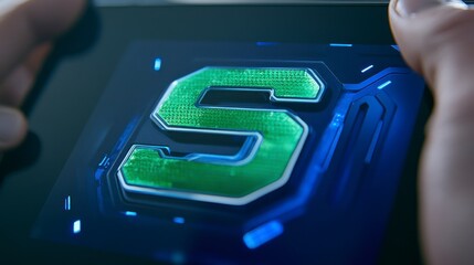 Futuristic Digital Display with Glowing Letter and High-Tech Background