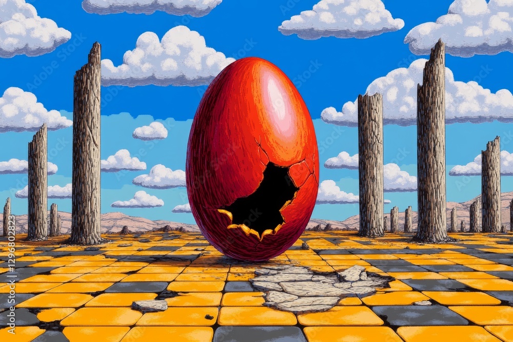 Poster A pixel art egg yolk breaking open with animated dripping motion in a retro game style