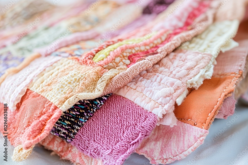 Poster colorful textiles with various patterns and textures in a pile