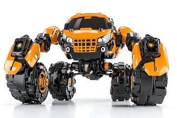 Orange robotic vehicle, isolated