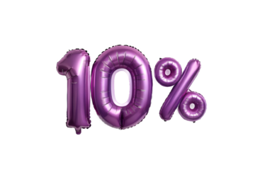 Purple Metallic Number 10 Percent Balloon on Transparent Background for Event Themes, PNG Transparent