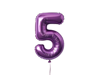 Purple Metallic Number 5 Balloon on Transparent for Memorable Event Decorations, PNG Transparent
