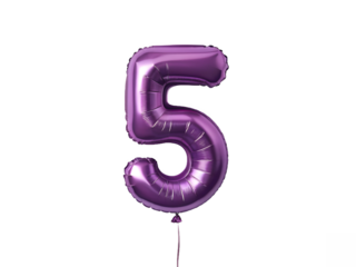 Purple Metallic Number 5 Balloon on Transparent for Memorable Event Decorations, PNG Transparent