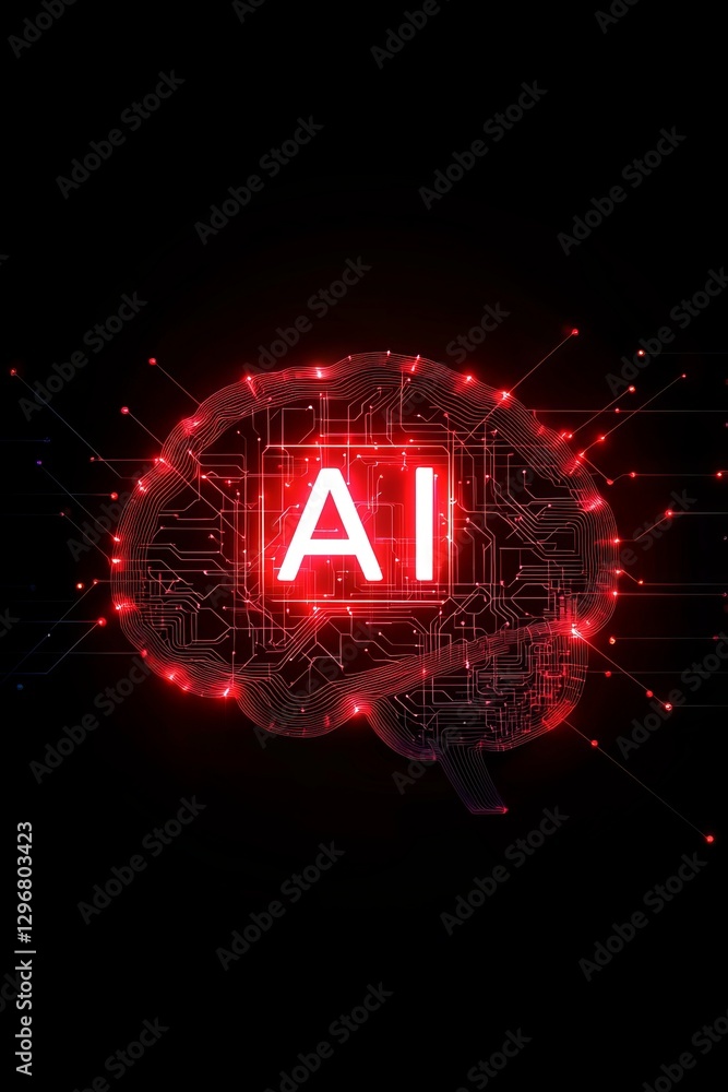 Poster ai evolution unleashing red circuit brains in technology digital art science futuristic abstract vie