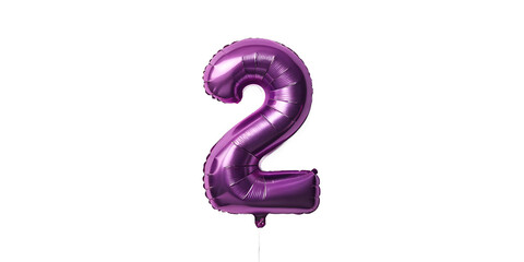 Purple Metallic Number 2 Balloon on Transparent Background for Bold Party Style, PNG Transparent