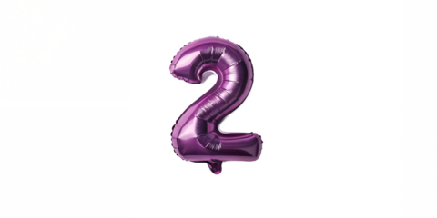 Purple Metallic Number 2 Balloon on Transparent for Festive and Bright Celebrations, PNG Transparent