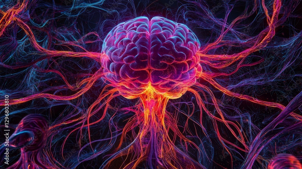 Poster neural connections illuminate the brain digital art conceptual space colorful environment abstract v
