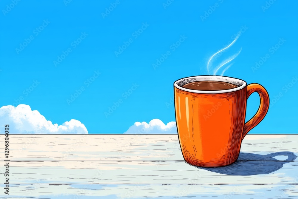Poster a pixel art representation of a steaming cup of coffee with animated rising steam