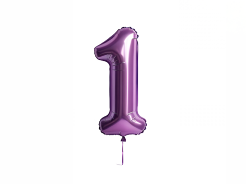 Purple Metallic Number 1 Balloon on Transparent Background for Party Decorations, PNG Transparent - Powered by Adobe