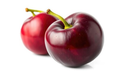 A vibrant, ripe plum, perfectly isolated on a pure white background, juicy, ripe