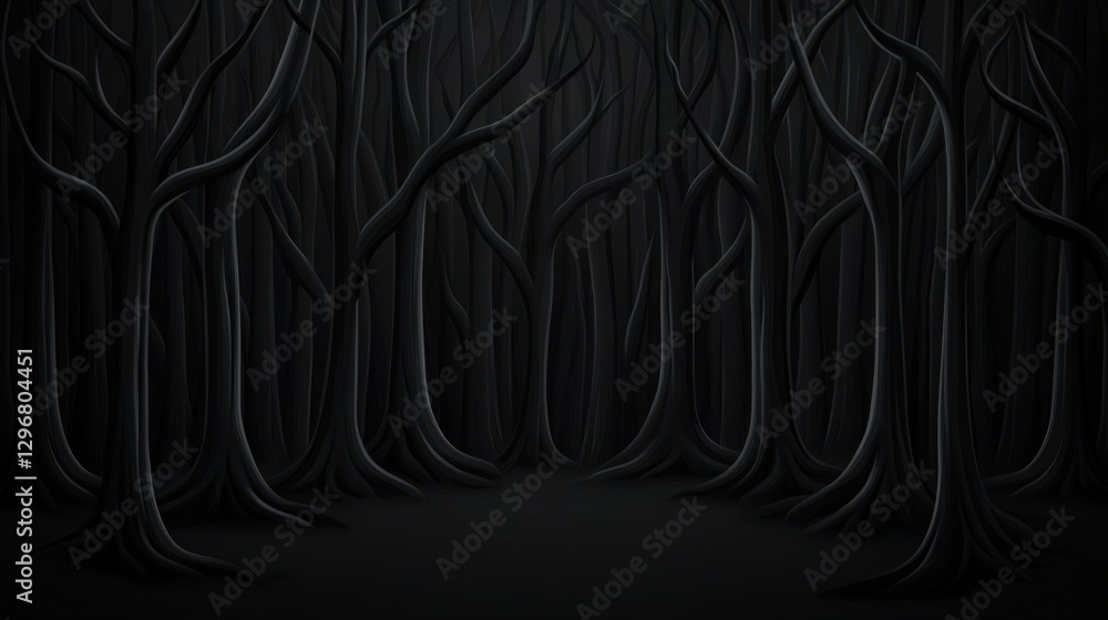 Poster dark and mysterious forest with twisted branches and eerie atmosphere for creative use