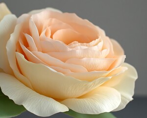 Peach rose close-up, grey background