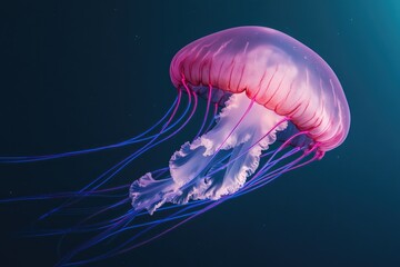Fototapeta premium Translucent jellyfish glides gracefully through tranquil waters,