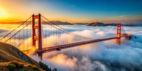 Naklejka premium Serene San Francisco Fog: Golden Gate Bridge Tilt-Shift Photography