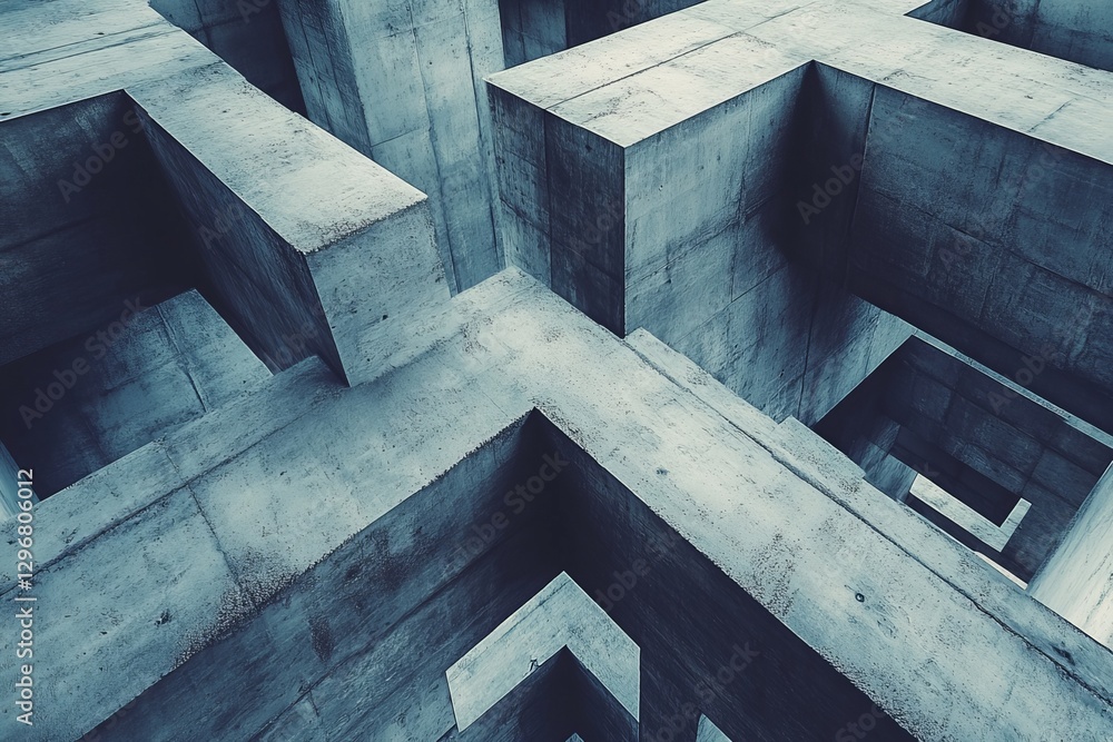 Poster abstract concrete structure geometric design modern architecture building blocks grey blue tones ind