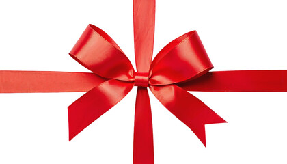 Vibrant red ribbon tied into a bow on a white background symbolizing celebrations