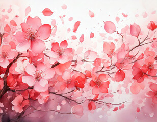 Fototapeta premium Watercolor Cherry Blossoms in Soft Pink and Red
