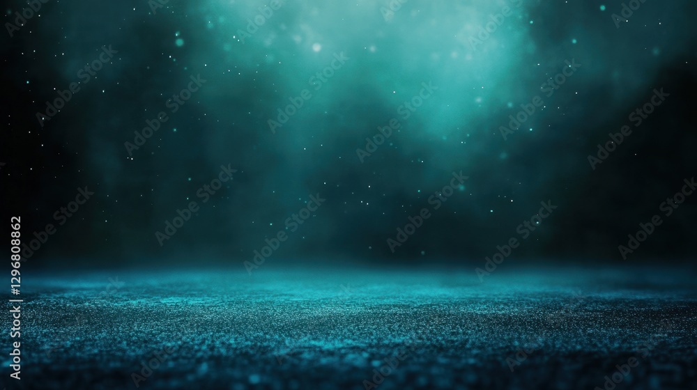 Poster abstract underwater scene with shimmering surface and light particles, evoking mystery and wonder
