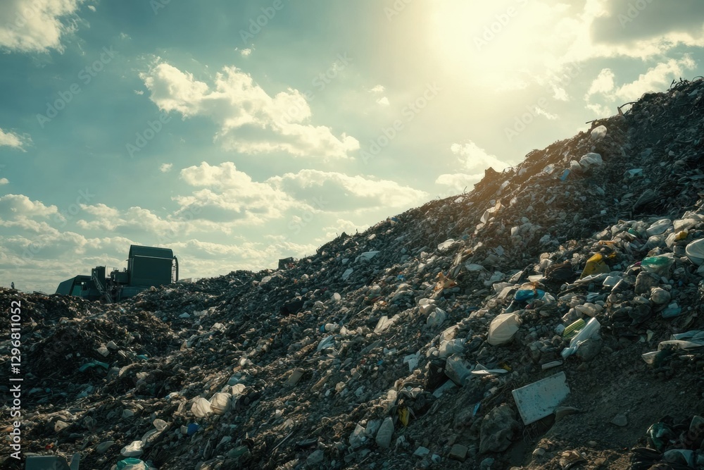Aufkleber mountain of plastic waste rising high against a bright sky showcasing the pollution issue facing our