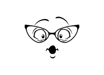 A cartoon face with glasses shows a surprised expression with raised eyebrows and wide eyes.
