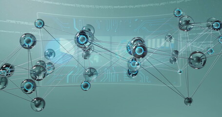 Network of interconnected nodes and data processing over world map image