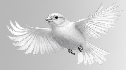 Obraz premium White bird, wings spread, flight, grey background, art print