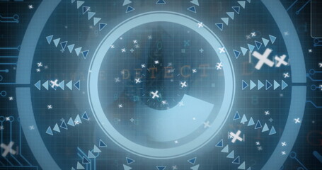 Image of scope scanning over caucasian businessman thinking