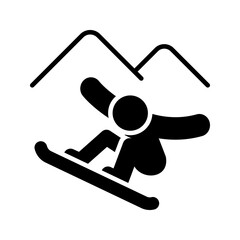 Simple black and white skiing icon featuring a skier in motion