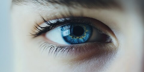 Obraz premium This is a detailed closeup of a striking blue eye against a white background