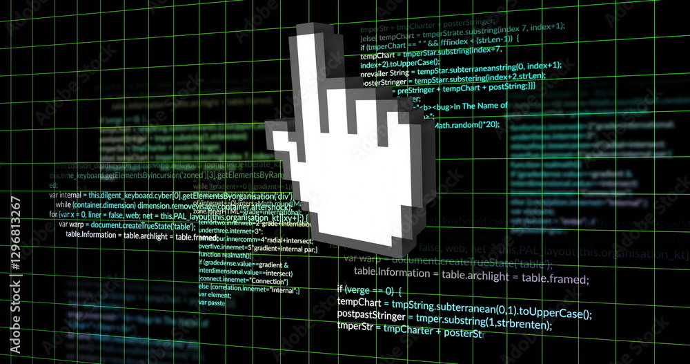 Poster image of digital data processing and computer cursor over black background