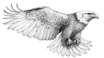 Majestic eagle in flight, white background, wildlife art, design element