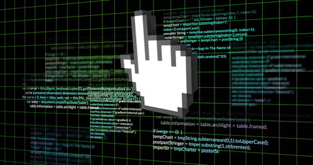 Image of digital data processing and computer cursor over black background
