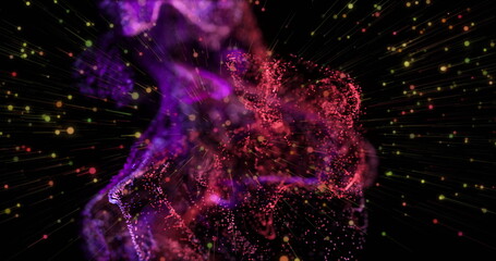 Image of blue and red shapes moving on black background