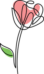 Beautiful Hand Drawn Flower and Leaf Garden. Modern Minimalist Line Art with Abstract Shapes in Pink and Green is editable. Vector&nbsp;Illustration