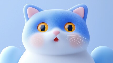 Fototapeta premium A cute blue and white cat in close-up, with a light background.