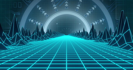 Image of digital mountains over scope scanning
