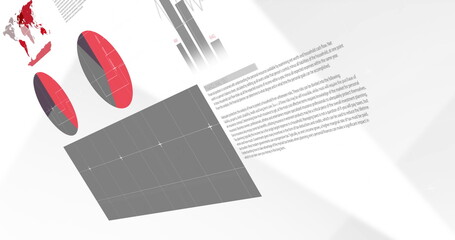 Image of data processing and diagrams on white background