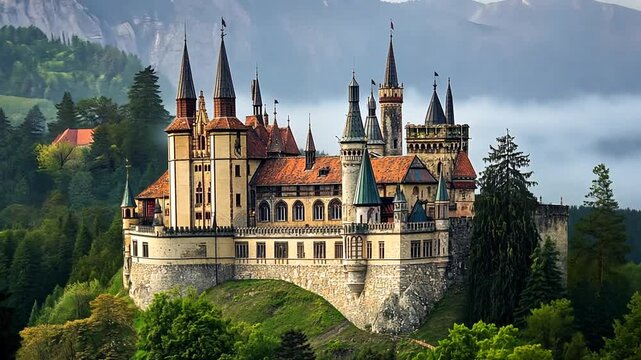 Majestic Peles Castle in the Carpathian Mountains