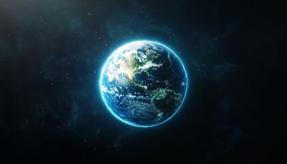 Obraz premium Planet Earth, A Blue Sphere Glowing in the Vastness of Dark Space, Surrounded by Nebulous Aura