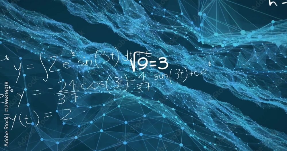 Poster image of mathematical equations and shapes on black background