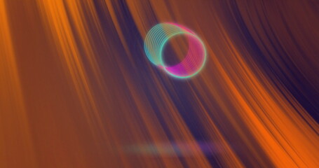 Image of circles and red shapes moving on black background