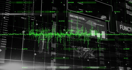 Image of text and digital data processing over black background