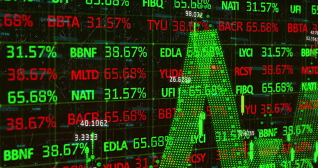 Image of financial data processing on black background