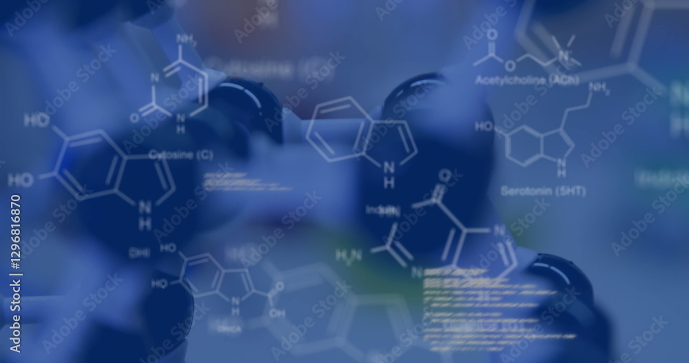 Poster image of scientific data processing over molecule in laboratory